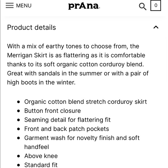 Prana Corduroy Merrigan Skirt Mud 0 - Picture 8 of 10